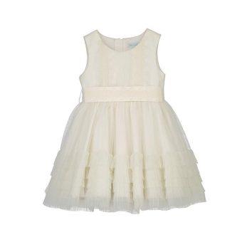 Vestido tule folhos plissados